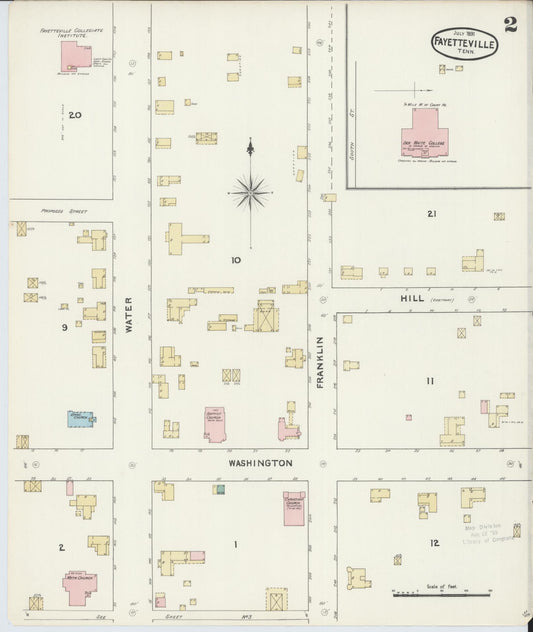 Sanborn Fire Insurance Map from Fayetteville, Lincoln County, Tennessee (1891), Sheet #0002 - Historic Sanborn Fire Insurance Map Print, vintage old map wall art, antique decor, genealogy gift, Tennessee Tennessee map
