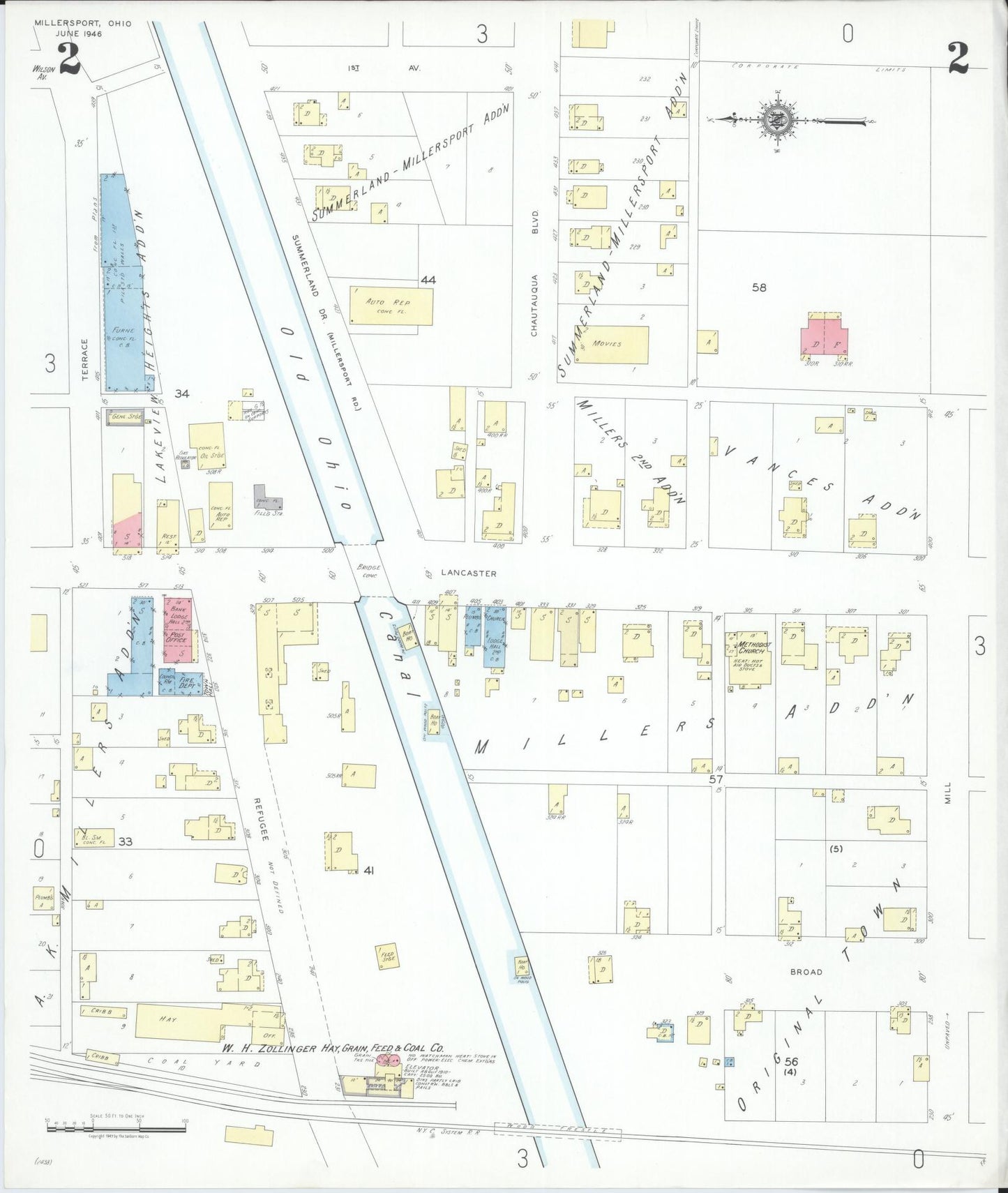 Sanborn Fire Insurance Map from Millersport, Fairfield County, Ohio (1946), Sheet #0002 - Historic Sanborn Fire Insurance Map Print, vintage old map wall art, antique decor, genealogy gift, Ohio Ohio map