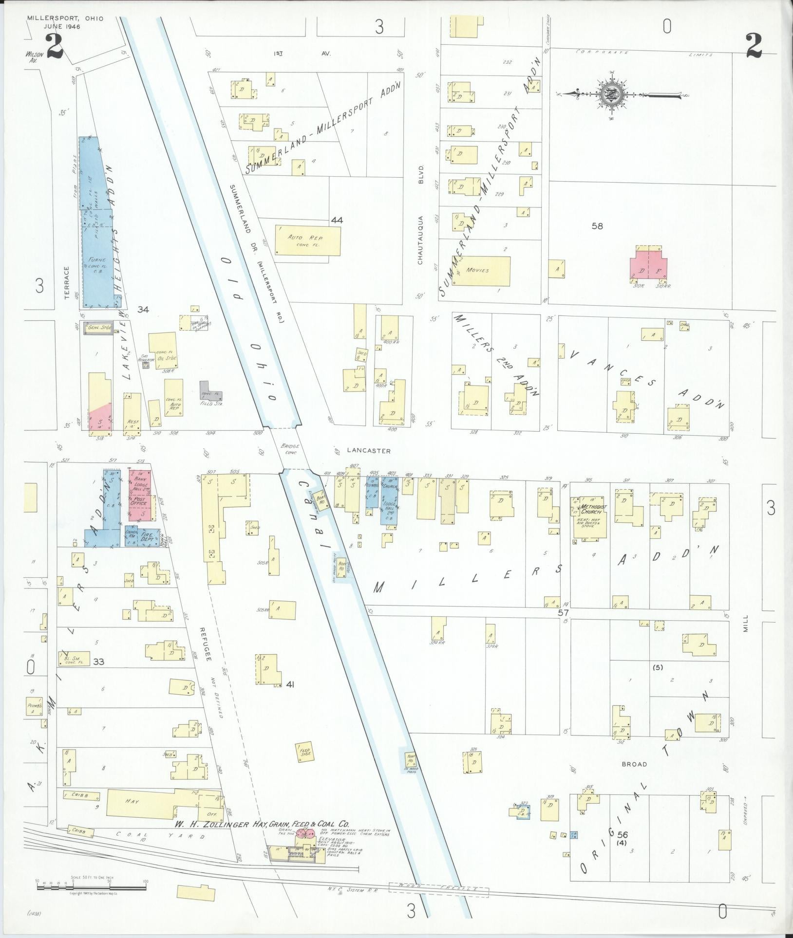 Sanborn Fire Insurance Map from Millersport, Fairfield County, Ohio (1946), Sheet #0002 - Historic Sanborn Fire Insurance Map Print, vintage old map wall art, antique decor, genealogy gift, Ohio Ohio map