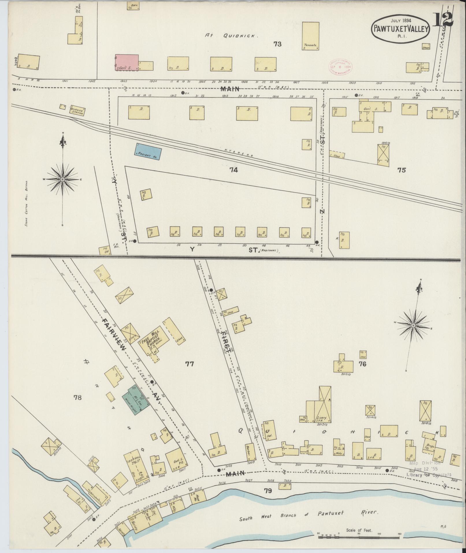 Sanborn Fire Insurance Map from Pawtuxet Valley, Kent and Providence Counties, Rhode Island (1894), Sheet #0012 - Historic Sanborn Fire Insurance Map Print, vintage old map wall art, antique decor, genealogy gift, Washington Washington map