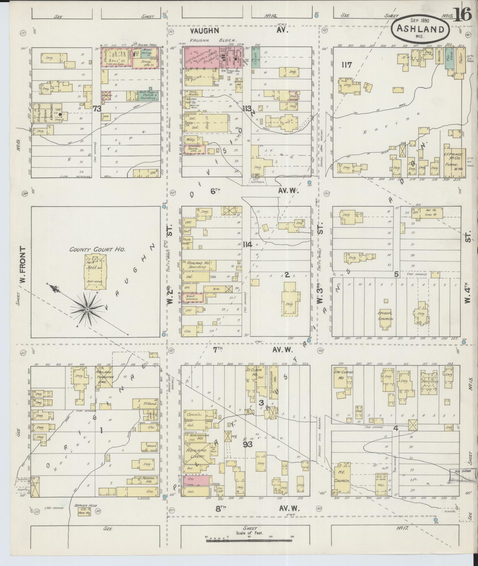 Sanborn Fire Insurance Map from Ashland, Ashland County, Wisconsin (1890), Sheet #0016 - Complete Map Set gallery image, historic Sanborn map, vintage wall art, Wisconsin Wisconsin