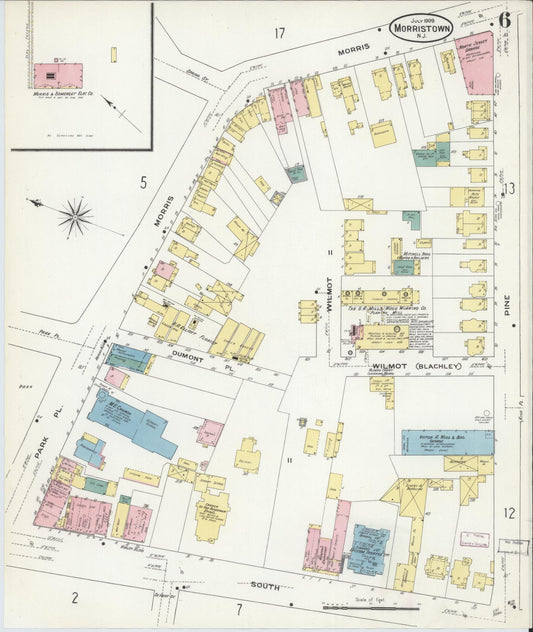 Sanborn Fire Insurance Map from Morristown, Morris County, New Jersey (1909), Sheet #0006 - Historic Sanborn Fire Insurance Map Print, vintage old map wall art, antique decor, genealogy gift, New Jersey New Jersey map