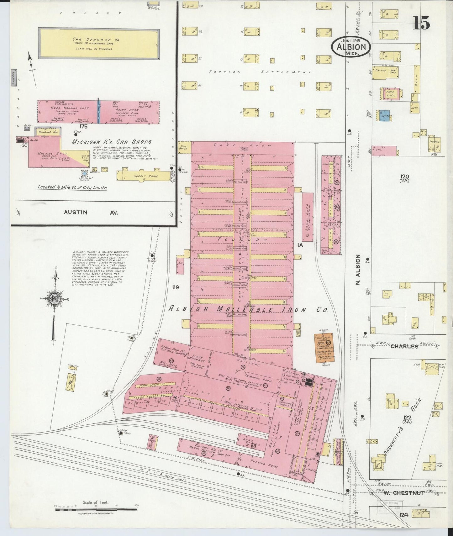 Sanborn Fire Insurance Map from Albion, Calhoun County, Michigan (1918), Sheet #0015 - Complete Map Set gallery image, historic Sanborn map, vintage wall art, Michigan Michigan