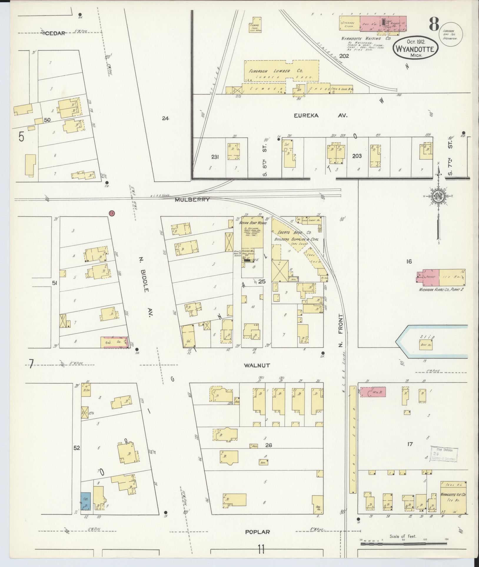 Sanborn Fire Insurance Map from Wyandotte, Wayne County, Michigan (1912), Sheet #0008 - Complete Map Set gallery image, historic Sanborn map, vintage wall art, Michigan Michigan
