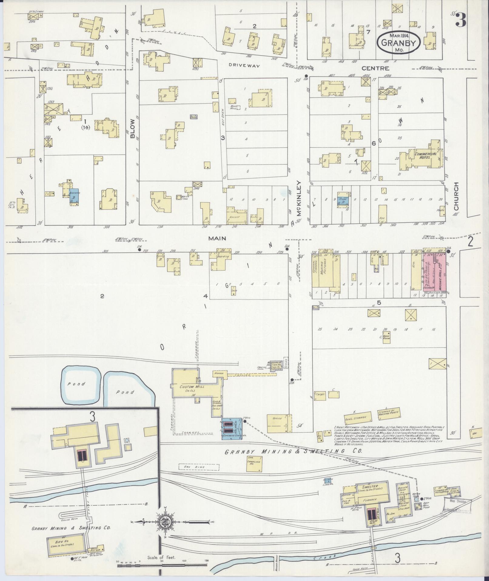 Sanborn Fire Insurance Map from Granby, Newton County, Missouri (1914), Sheet #0003 - Historic Sanborn Fire Insurance Map Print, vintage old map wall art, antique decor, genealogy gift, Missouri Missouri map