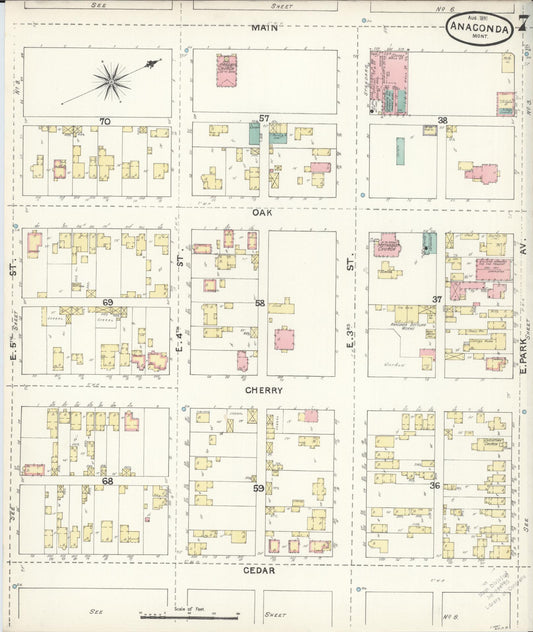 Sanborn Fire Insurance Map from Anaconda, Deer Lodge County, Montana (1891), Sheet #0007 - Historic Sanborn Fire Insurance Map Print, vintage old map wall art, antique decor, genealogy gift, Montana Montana map