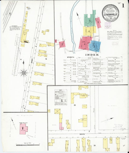 Sanborn Fire Insurance Map from Lyndonville, Caledonia County, Vermont (1905), Sheet #0001 - Historic Sanborn Fire Insurance Map Print, vintage old map wall art, antique decor, genealogy gift, Vermont Vermont map