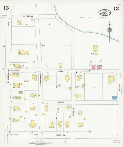 Sanborn Fire Insurance Map from Lake City, Columbia County, Florida (1924), Sheet #0013 - Complete Map Set gallery image, historic Sanborn map, vintage wall art, Florida Florida