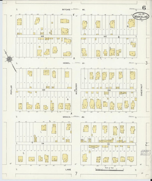 Sanborn Fire Insurance Map from Marceline, Linn County, Missouri (1911), Sheet #0006 - Historic Sanborn Fire Insurance Map Print, vintage old map wall art, antique decor, genealogy gift, Missouri Missouri map
