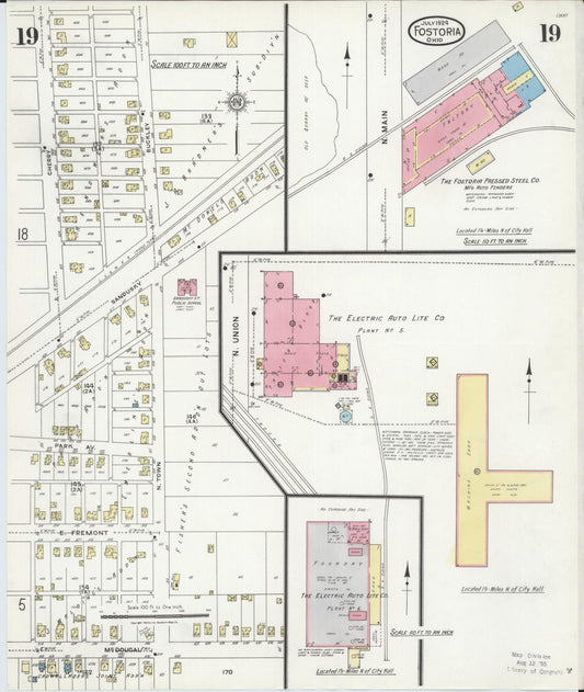 Sanborn Fire Insurance Map from Fostoria, Seneca, Hancock, And Wood Counties, Ohio (1924), Sheet #0019 - Historic Sanborn Fire Insurance Map Print, vintage old map wall art, antique decor, genealogy gift, Ohio Ohio map