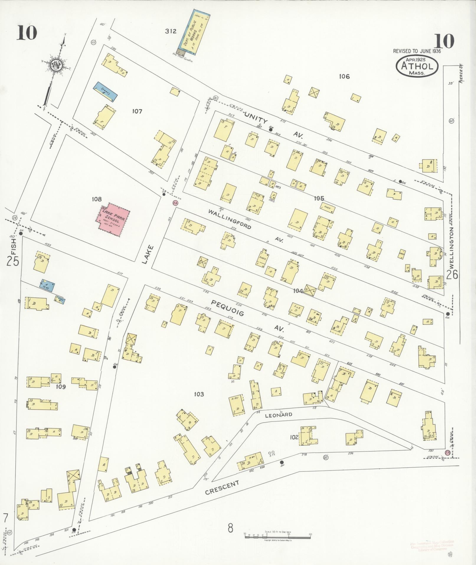Sanborn Fire Insurance Map from Athol, Worcester County, Massachusetts (1936), Sheet #0010 - Complete Map Set gallery image, historic Sanborn map, vintage wall art, Massachusetts Massachusetts