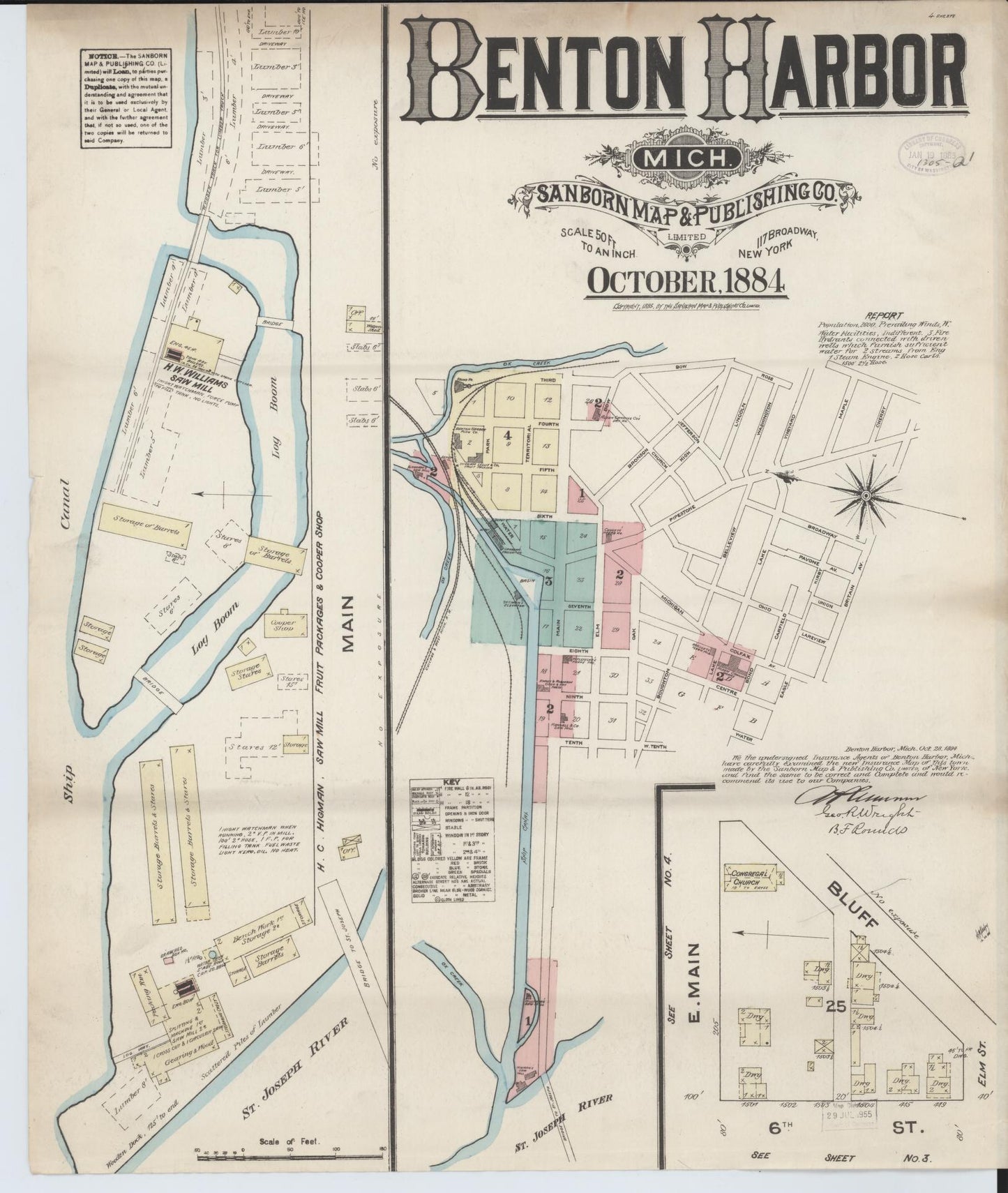 Sanborn Fire Insurance Map from Benton Harbor, Berrien County, Michigan (1884), Sheet #0001 - Complete Map Set gallery image, historic Sanborn map, vintage wall art, Michigan Michigan