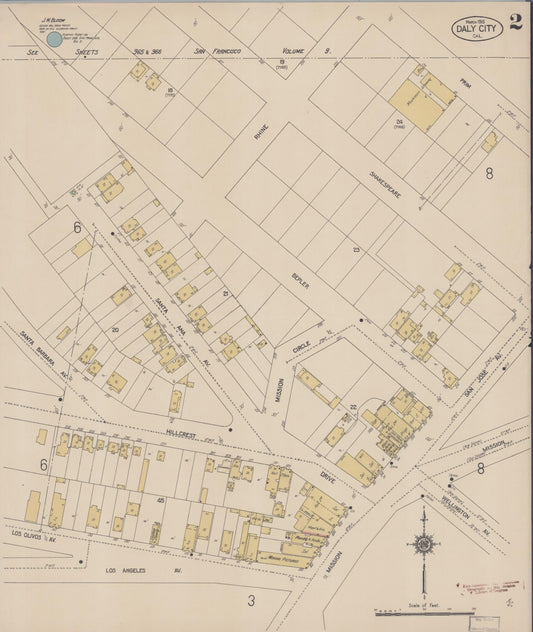 Sanborn Fire Insurance Map from Daly City, San Mateo County, California (1915), Sheet #0002 - Historic Sanborn Fire Insurance Map Print, vintage old map wall art, antique decor, genealogy gift, California California map