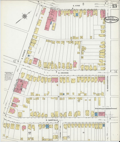 Sanborn Fire Insurance Map from Shippensburg, Cumberland And Franklin Counties, Pennsylvania (1921), Sheet #0013 - Historic Sanborn Fire Insurance Map Print, vintage old map wall art, antique decor, genealogy gift, Counties Pennsylvania map