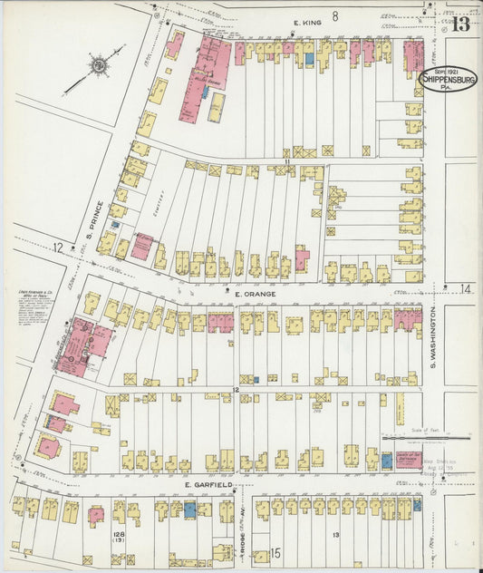 Sanborn Fire Insurance Map from Shippensburg, Cumberland And Franklin Counties, Pennsylvania (1921), Sheet #0013 - Historic Sanborn Fire Insurance Map Print, vintage old map wall art, antique decor, genealogy gift, Counties Pennsylvania map