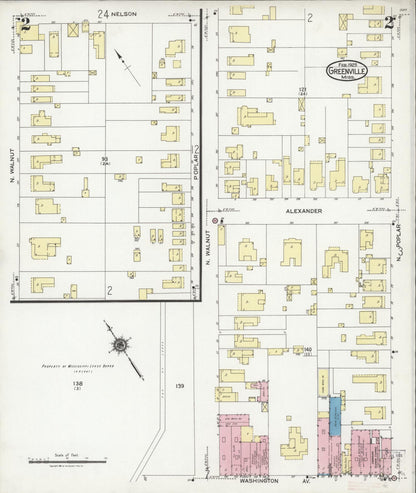 Sanborn Fire Insurance Map from Greenville, Washington County, Mississippi (1925), Sheet #0002 - Complete Map Set gallery image, historic Sanborn map, vintage wall art, Mississippi Mississippi