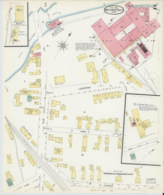 Sanborn Fire Insurance Map from Mechanic Falls, Androscoggin County, Maine (1907), Sheet #0002 - Historic Sanborn Fire Insurance Map Print, vintage old map wall art, antique decor, genealogy gift, Maine Maine map