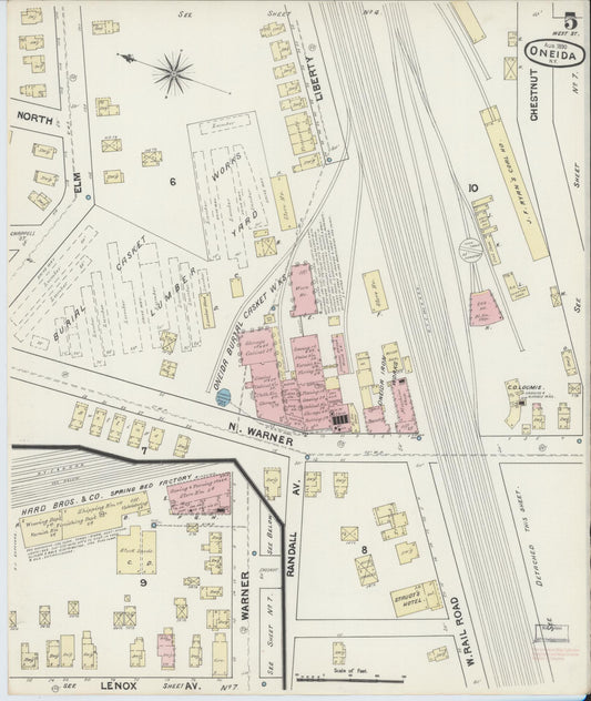 Sanborn Fire Insurance Map from Oneida, Madison County, New York (1890), Sheet #0005 - Historic Sanborn Fire Insurance Map Print, vintage old map wall art, antique decor, genealogy gift, New York New York map