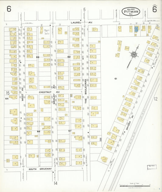Sanborn Fire Insurance Map from Pitman, Gloucester County, New Jersey (1923), Sheet #0006 - Historic Sanborn Fire Insurance Map Print, vintage old map wall art, antique decor, genealogy gift, New Jersey New Jersey map