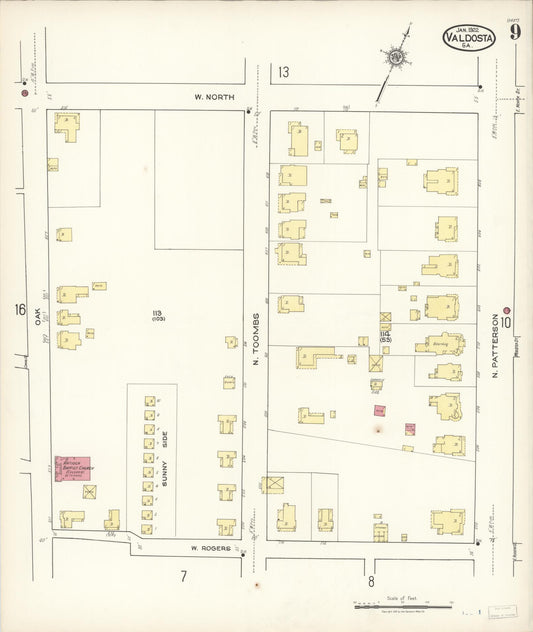 Sanborn Fire Insurance Map from Valdosta, Lowndes County, Georgia (1922), Sheet #0009 - Historic Sanborn Fire Insurance Map Print, vintage old map wall art, antique decor, genealogy gift, Georgia Georgia map