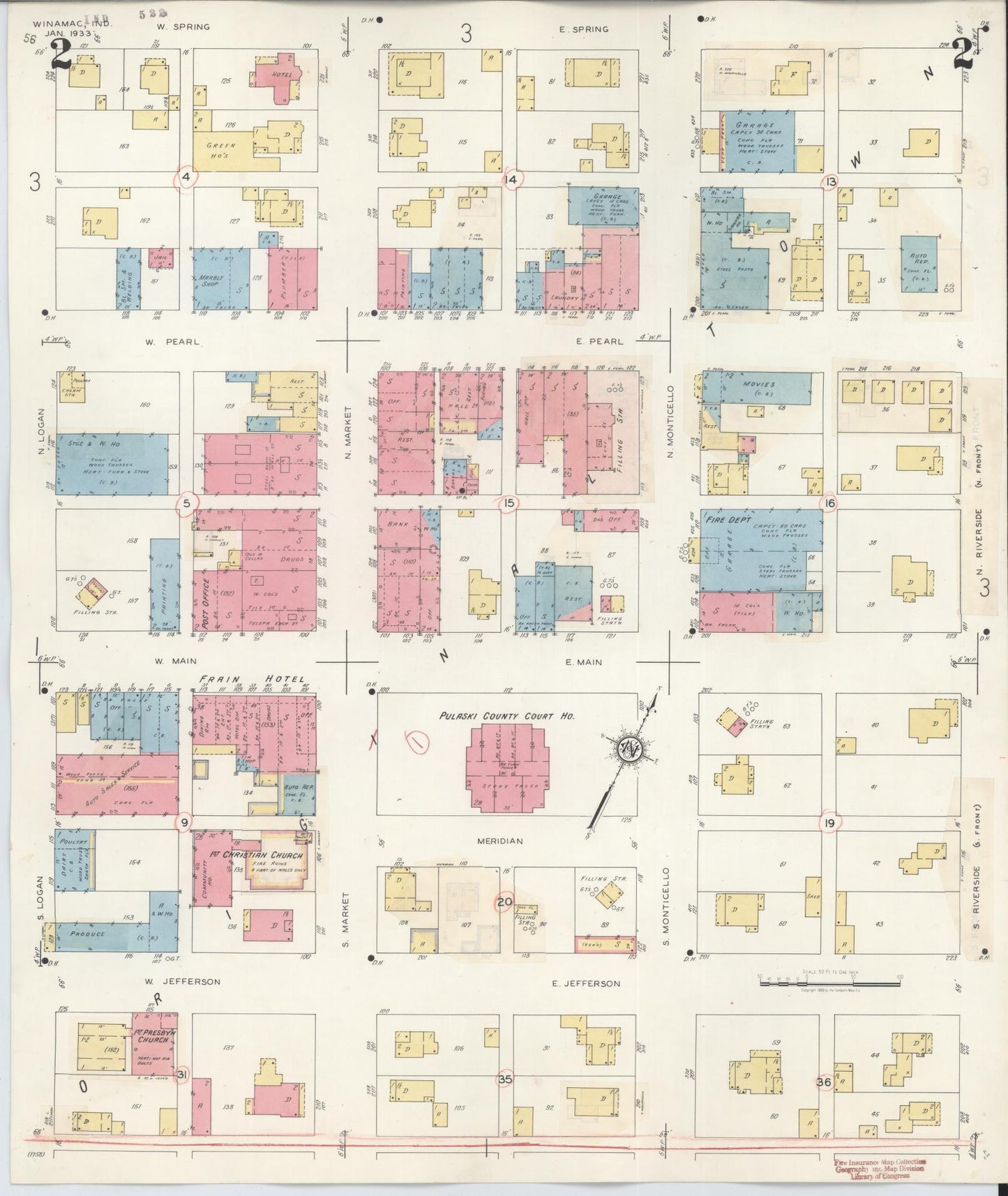 Sanborn Fire Insurance Map from Winamac, Pulaski County, Indiana (1943), Sheet #0002 - Complete Map Set gallery image, historic Sanborn map, vintage wall art, Indiana Indiana