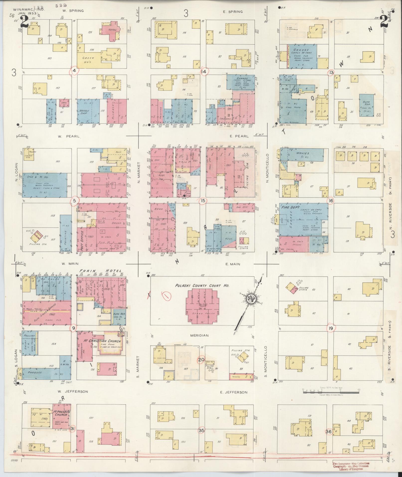 Sanborn Fire Insurance Map from Winamac, Pulaski County, Indiana (1943), Sheet #0002 - Complete Map Set gallery image, historic Sanborn map, vintage wall art, Indiana Indiana