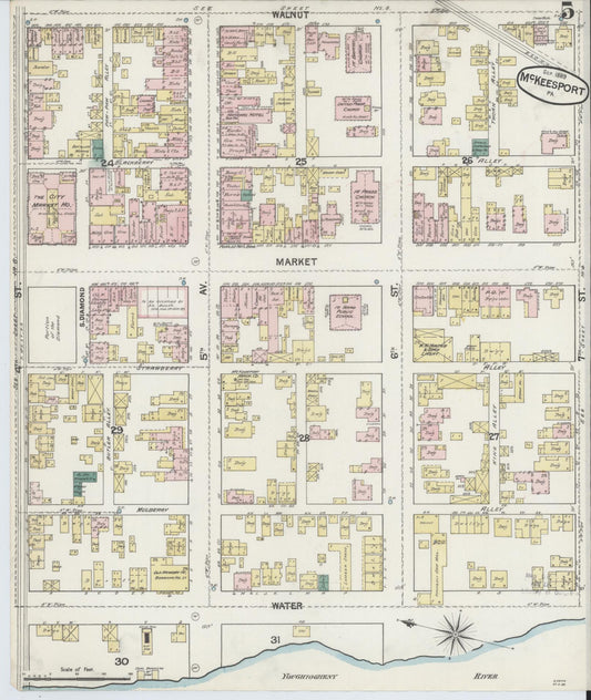 Sanborn Fire Insurance Map from McKeesport, Allegheny County, Pennsylvania (1889), Sheet #0005 - Historic Sanborn Fire Insurance Map Print, vintage old map wall art, antique decor, genealogy gift, Pennsylvania Pennsylvania map
