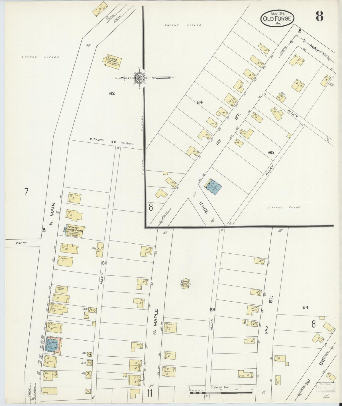 Sanborn Fire Insurance Map from Old Forge, Lackawanna County, Pennsylvania (1914), Sheet #0008 - Historic Sanborn Fire Insurance Map Print, vintage old map wall art, antique decor, genealogy gift, Pennsylvania Pennsylvania map