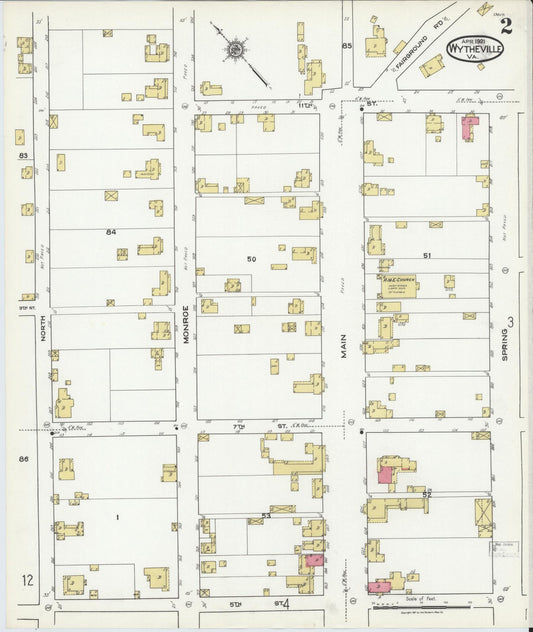 Sanborn Fire Insurance Map from Wytheville, Wythe County, Virginia (1921), Sheet #0002 - Historic Sanborn Fire Insurance Map Print, vintage old map wall art, antique decor, genealogy gift, Virginia Virginia map