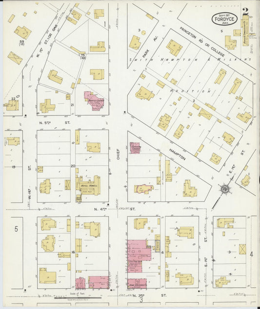 Sanborn Fire Insurance Map from Fordyce, Dallas County, Arkansas (1917), Sheet #0002 - Historic Sanborn Fire Insurance Map Print, vintage old map wall art, antique decor, genealogy gift, Arkansas Arkansas map