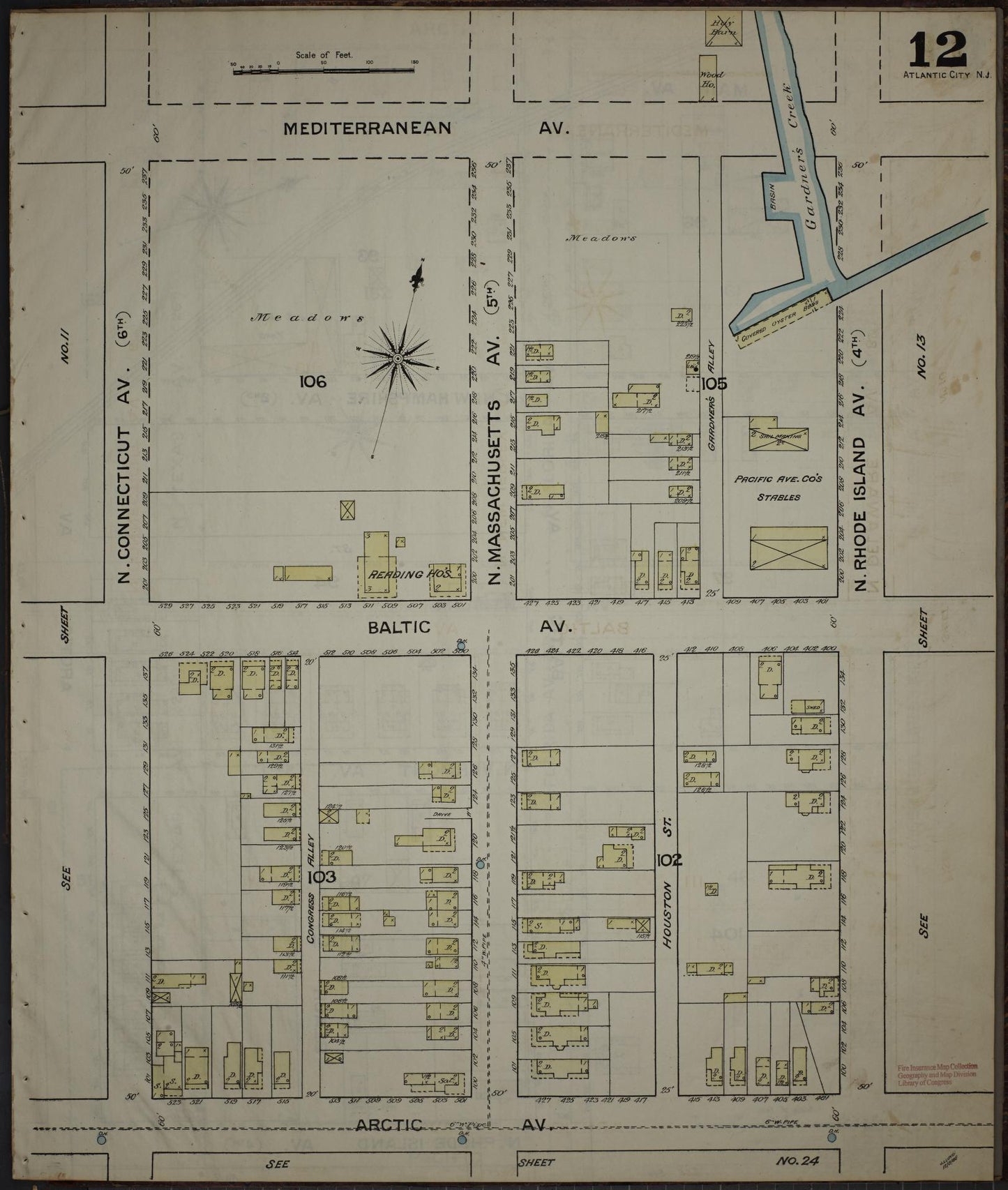 Sanborn Fire Insurance Map from Atlantic City, Atlantic County, New Jersey (1886), Sheet #0012 - Complete Map Set gallery image, historic Sanborn map, vintage wall art, New Jersey New Jersey