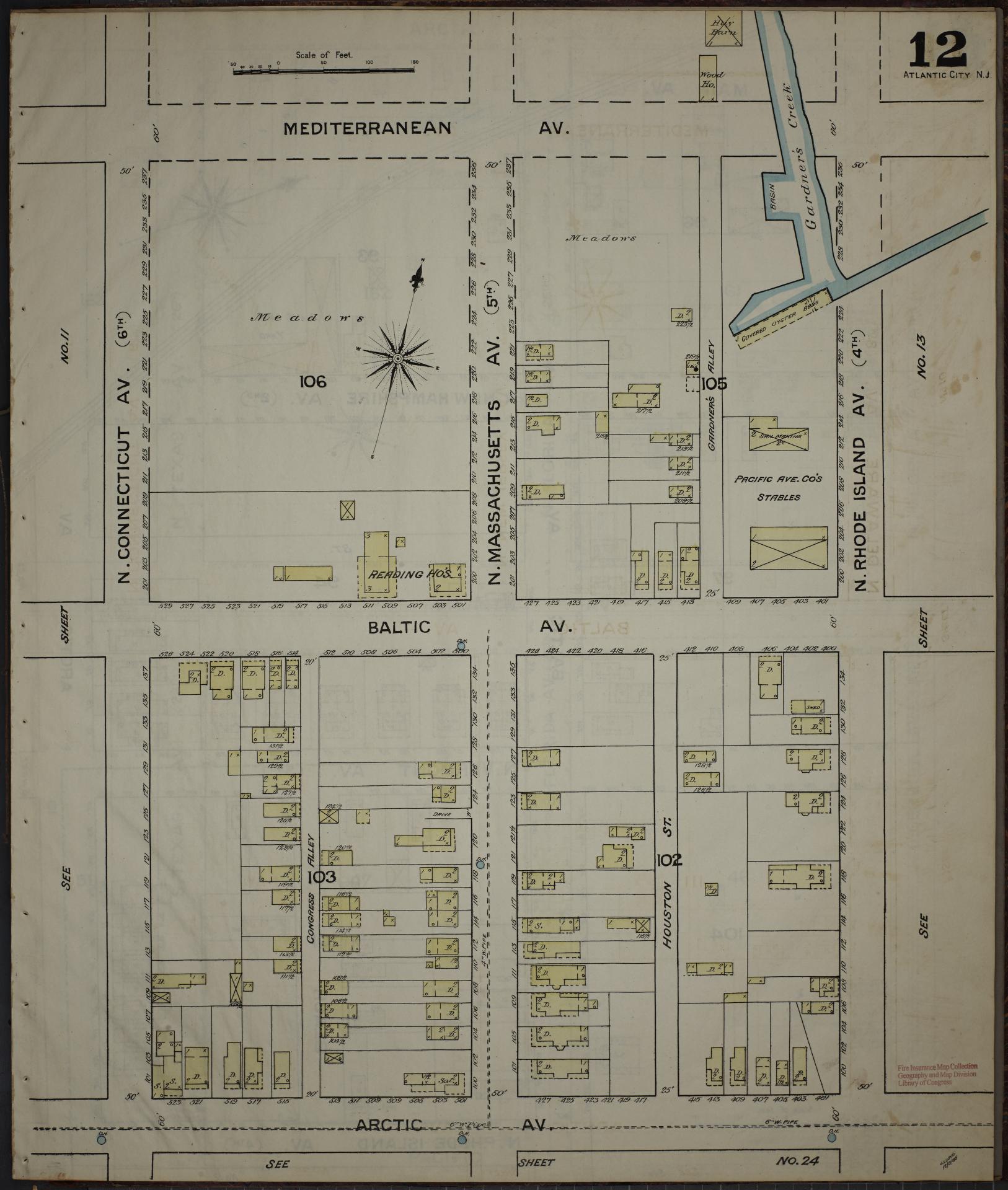 Sanborn Fire Insurance Map from Atlantic City, Atlantic County, New Jersey (1886), Sheet #0012 - Complete Map Set gallery image, historic Sanborn map, vintage wall art, New Jersey New Jersey