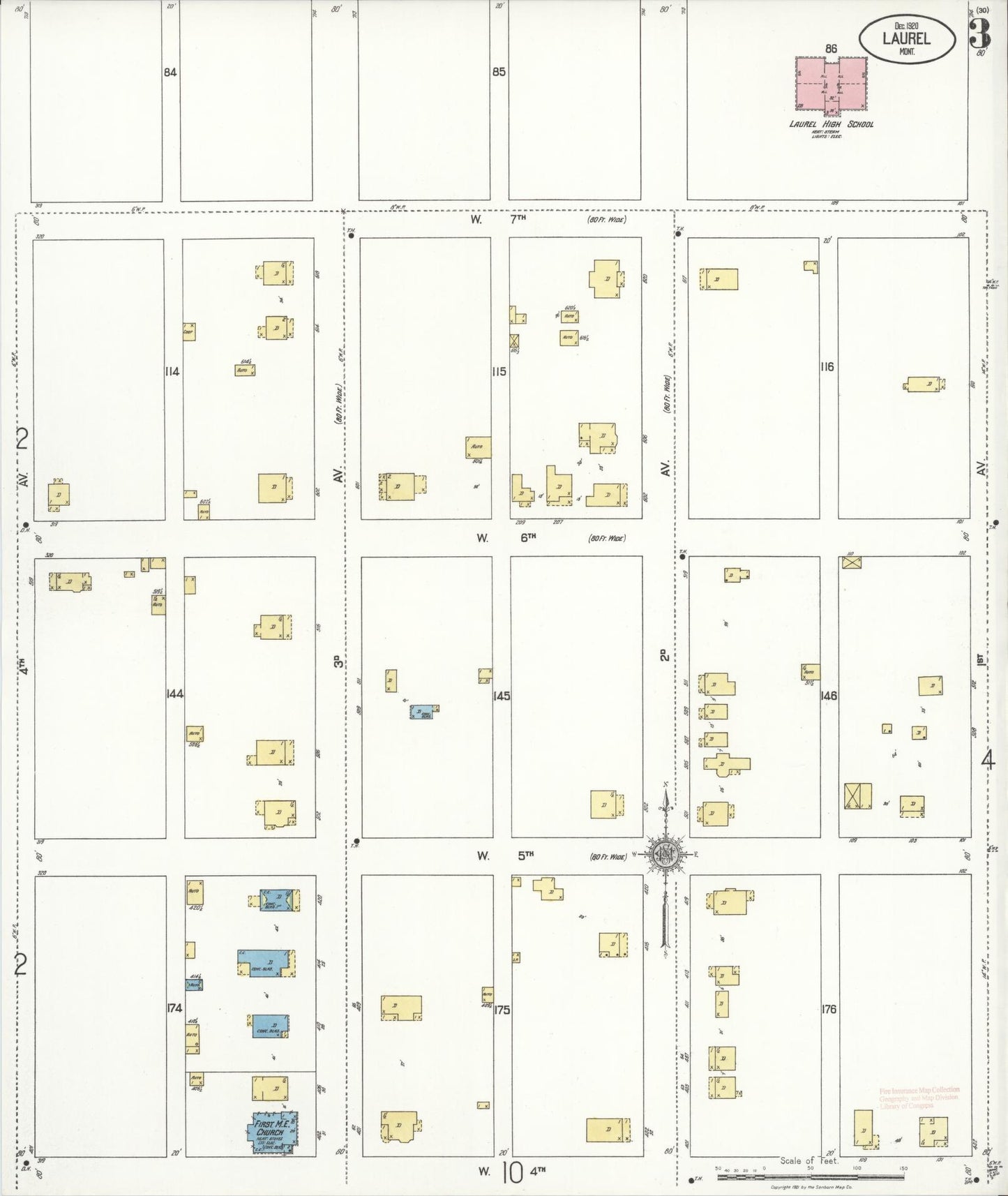 Sanborn Fire Insurance Map from Laurel, Yellowstone County, Montana (1920), Sheet #0003 - Complete Map Set gallery image, historic Sanborn map, vintage wall art, Montana Montana