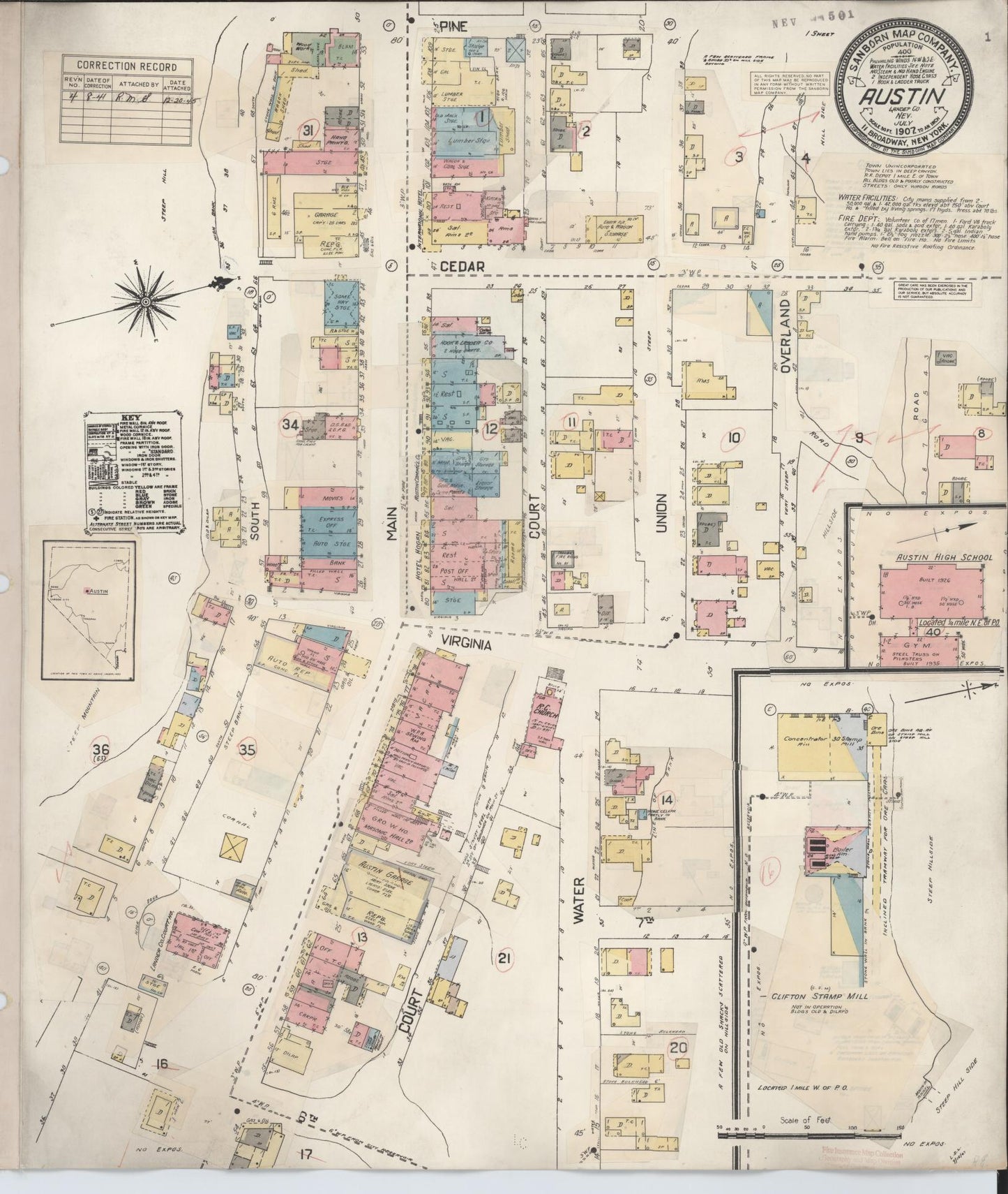 Sanborn Fire Insurance Map from Austin, Lander County, Nevada (1941), Sheet #0001 - Historic Sanborn Fire Insurance Map Print, vintage old map wall art, antique decor, genealogy gift, Nevada Nevada map
