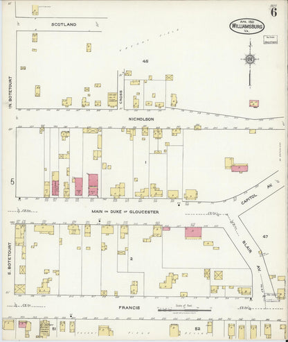 Sanborn Fire Insurance Map from Williamsburg, Independent Cities, Virginia (1921), Sheet #0006 - Complete Map Set gallery image, historic Sanborn map, vintage wall art, Virginia Virginia