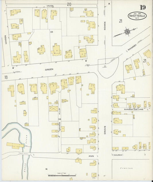 Sanborn Fire Insurance Map from Fayetteville, Cumberland County, North Carolina (1914), Sheet #0019 - Historic Sanborn Fire Insurance Map Print, vintage old map wall art, antique decor, genealogy gift, North Carolina North Carolina map