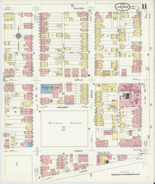 Sanborn Fire Insurance Map from Lebanon, Lebanon County, Pennsylvania (1912), Sheet #0011 - Historic Sanborn Fire Insurance Map Print, vintage old map wall art, antique decor, genealogy gift, Pennsylvania Pennsylvania map