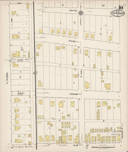 Sanborn Fire Insurance Map from De Ridder, Beauregard Parish, Louisiana (1921), Sheet #0010 - Complete Map Set gallery image, historic Sanborn map, vintage wall art, Louisiana Louisiana