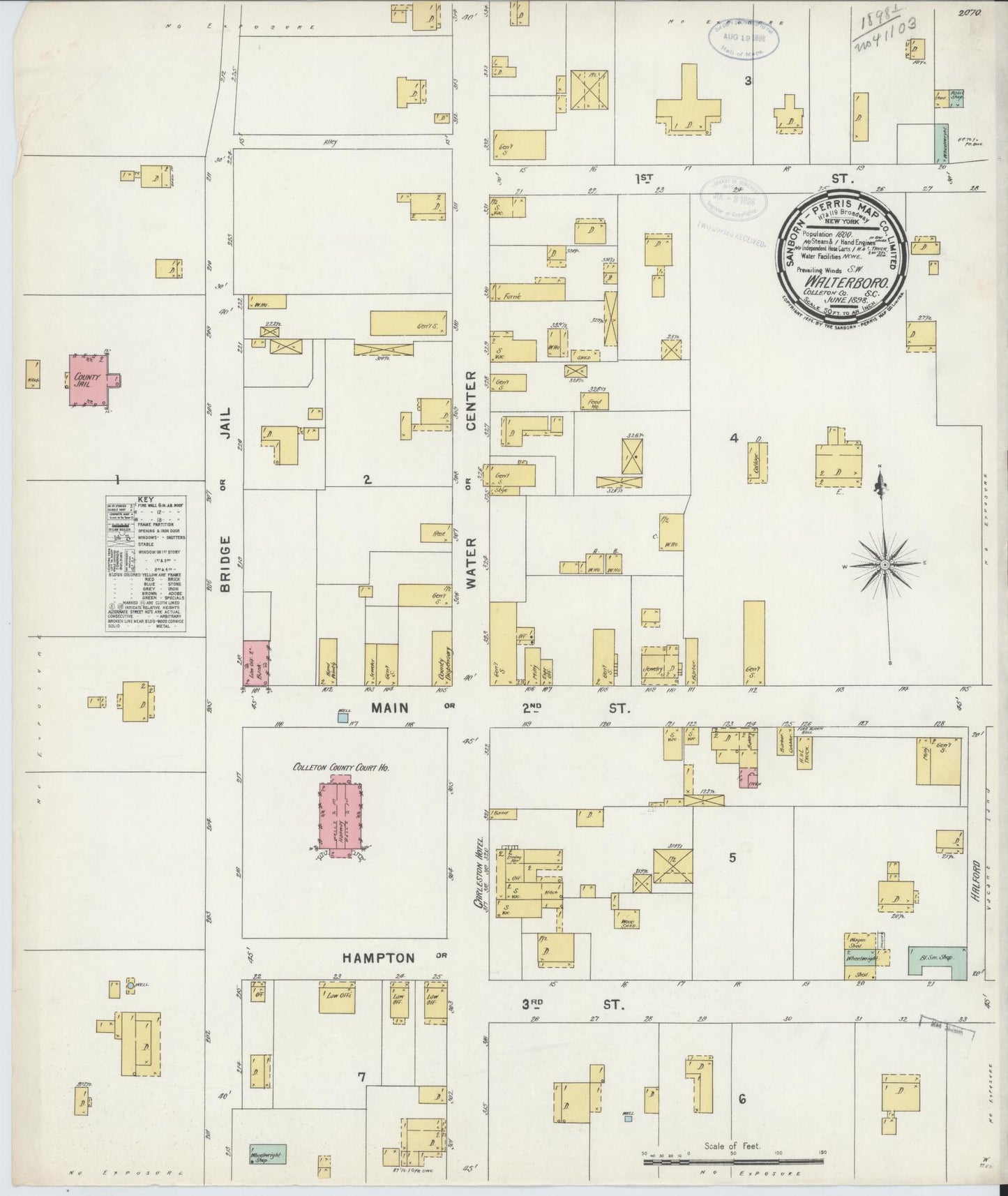 Sanborn Fire Insurance Map from Walterboro, Colleton County, South Carolina. (1898) – Historic Sanborn Fire Insurance Map Print