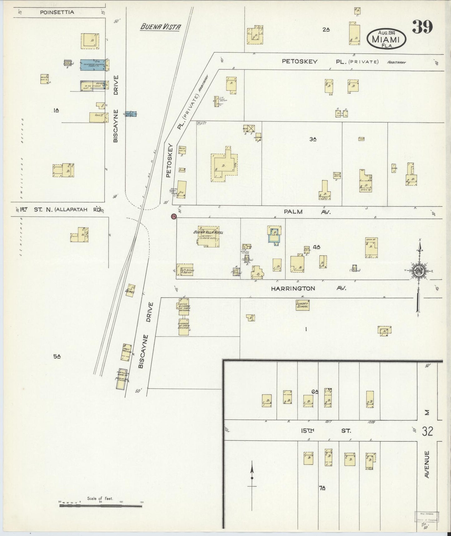 Sanborn Fire Insurance Map from Miami, Dade County, Florida (1914), Sheet #0039 - Complete Map Set gallery image, historic Sanborn map, vintage wall art, Florida Florida