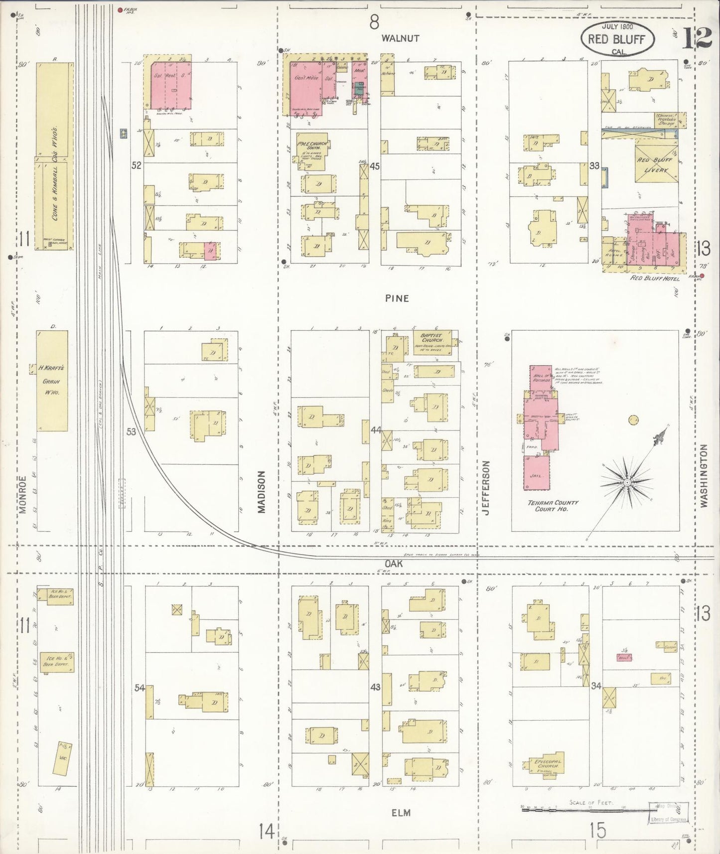 Sanborn Fire Insurance Map from Red Bluff, Tehama County, California (1900), Sheet #0012 - Complete Map Set gallery image, historic Sanborn map, vintage wall art, California California