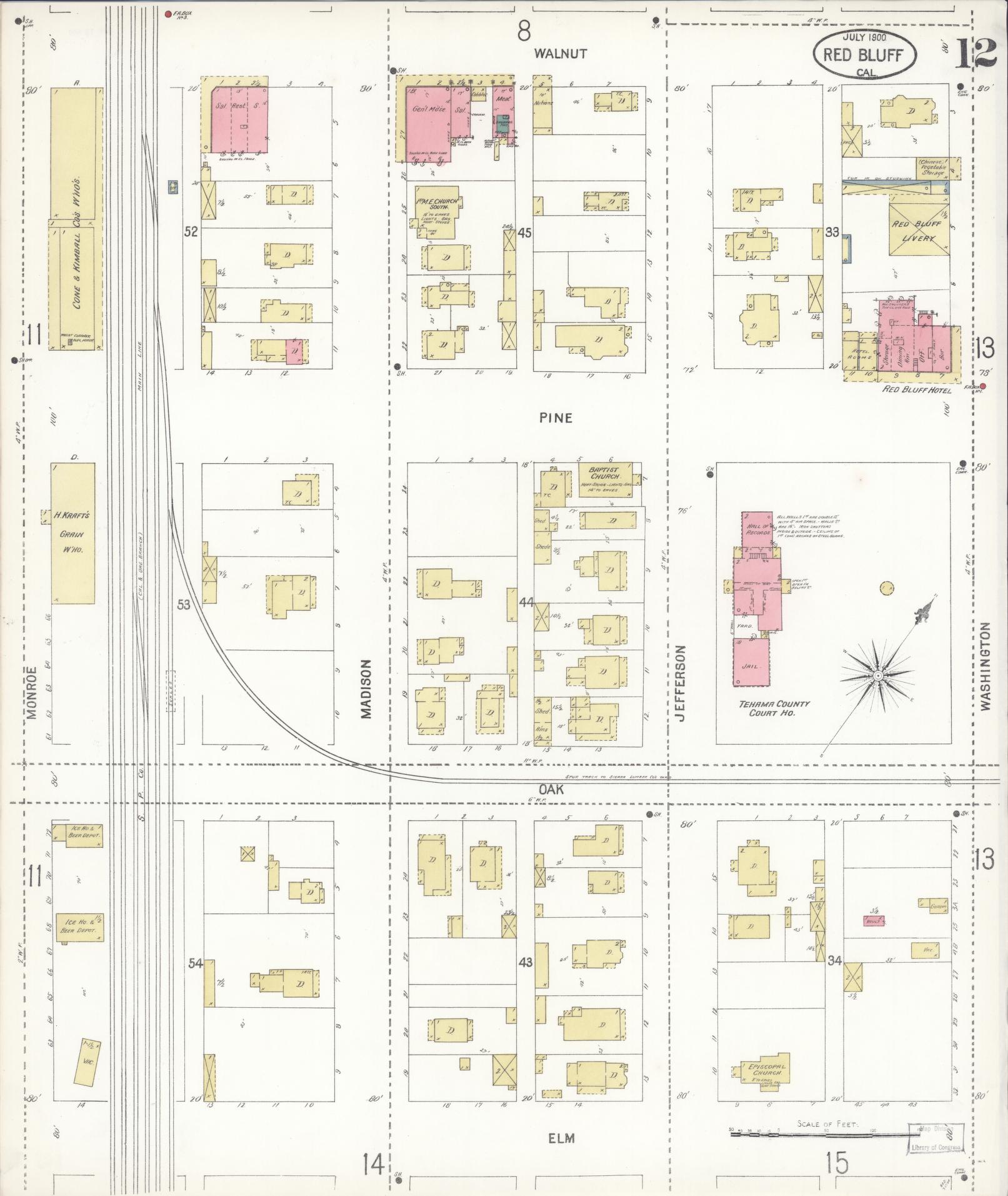 Sanborn Fire Insurance Map from Red Bluff, Tehama County, California (1900), Sheet #0012 - Complete Map Set gallery image, historic Sanborn map, vintage wall art, California California