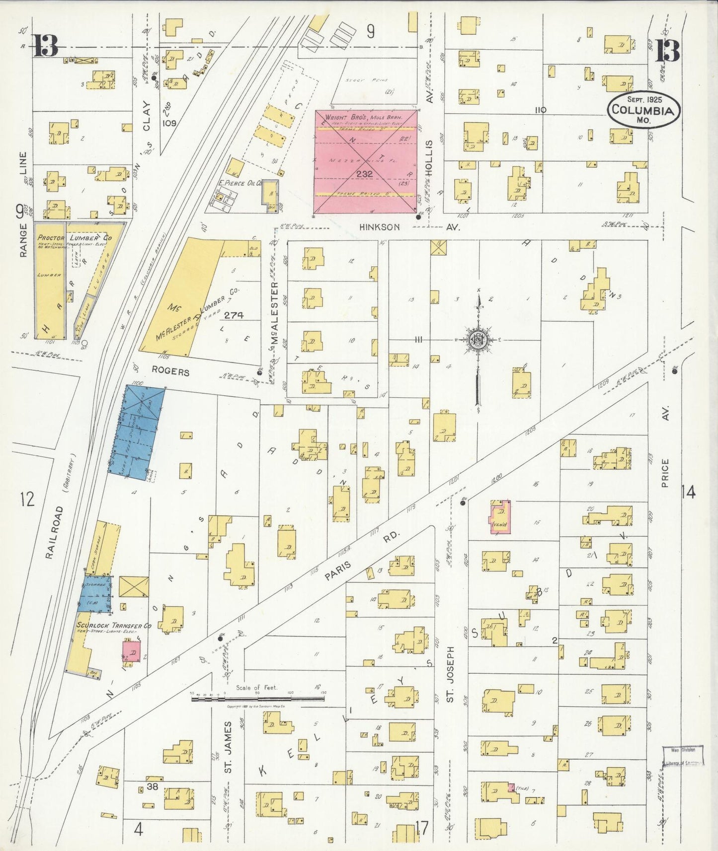 Sanborn Fire Insurance Map from Columbia, Boone County, Missouri (1925), Sheet #0013 - Complete Map Set gallery image, historic Sanborn map, vintage wall art, Missouri Missouri