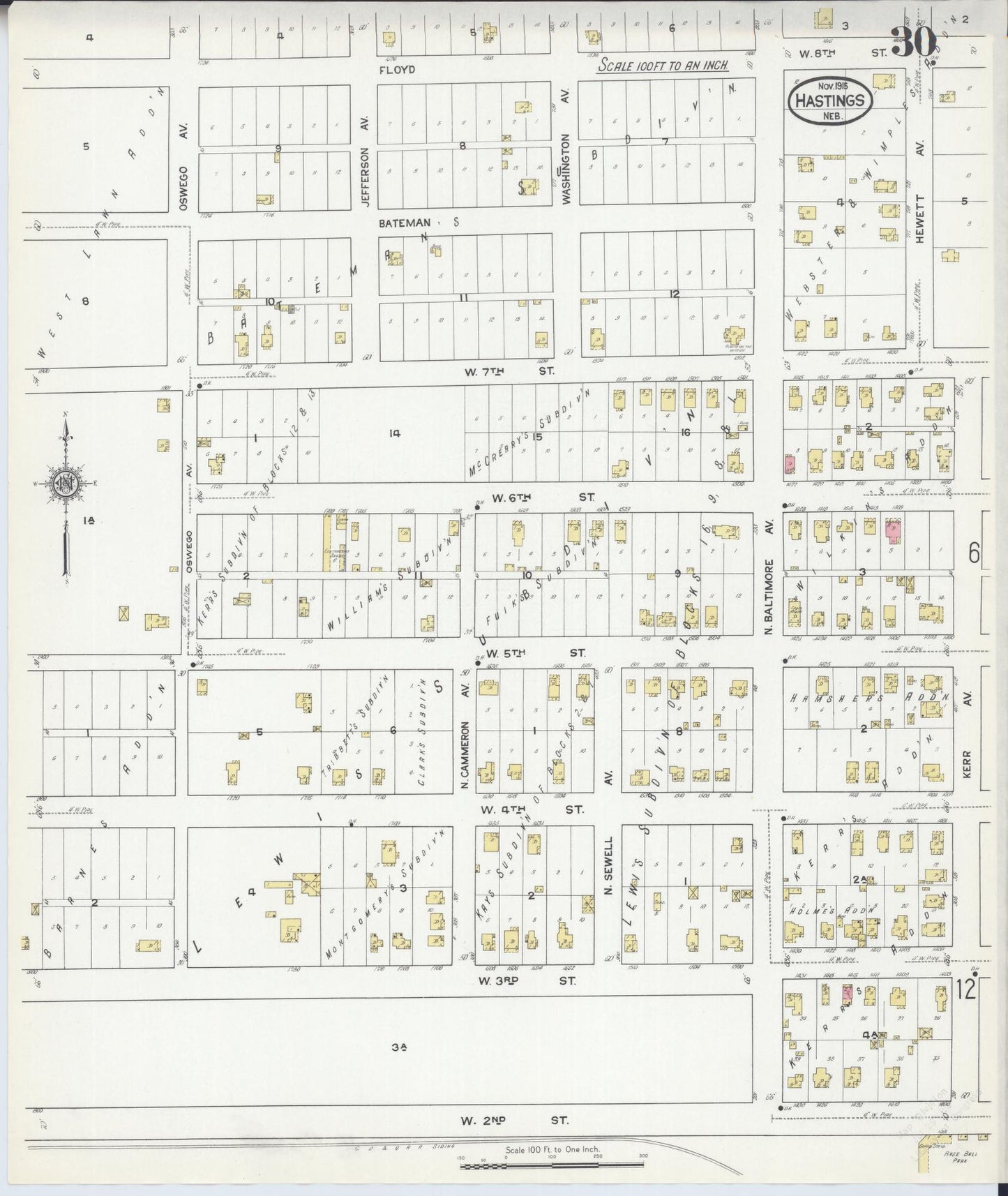 Sanborn Fire Insurance Map from Hastings, Adams County, Nebraska (1915), Sheet #0030 - Historic Sanborn Fire Insurance Map Print, vintage old map wall art, antique decor, genealogy gift, Nebraska Nebraska map