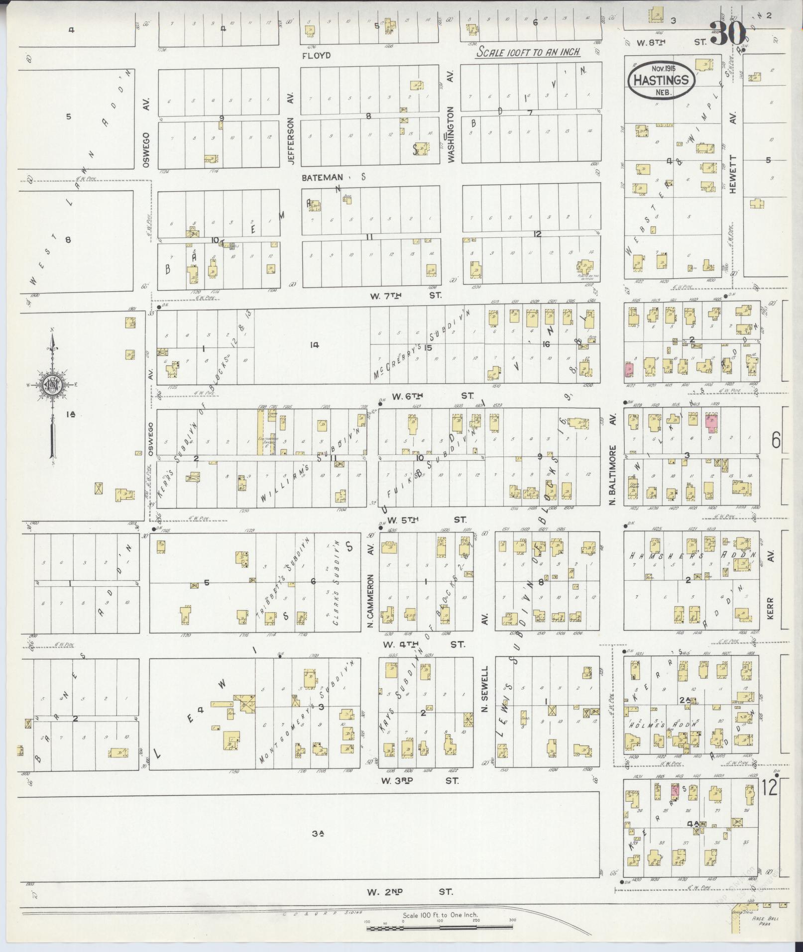 Sanborn Fire Insurance Map from Hastings, Adams County, Nebraska (1915), Sheet #0030 - Historic Sanborn Fire Insurance Map Print, vintage old map wall art, antique decor, genealogy gift, Nebraska Nebraska map