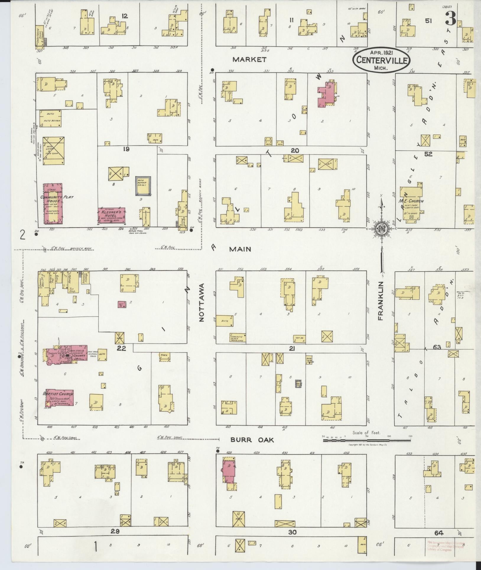 Sanborn Fire Insurance Map from Centreville, Saint Joseph County, Michigan (1921), Sheet #0003 - Complete Map Set gallery image, historic Sanborn map, vintage wall art, Michigan Michigan