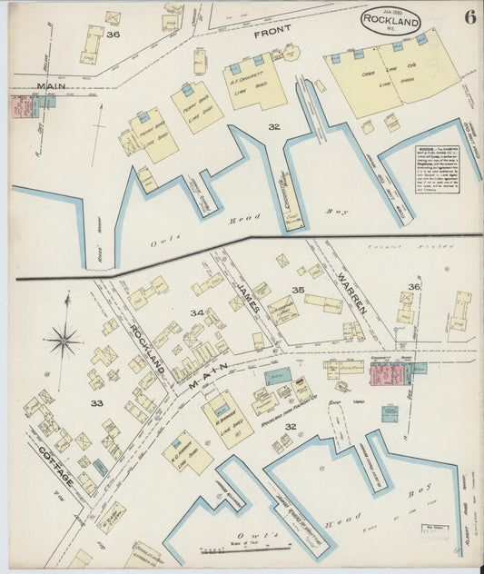 Sanborn Fire Insurance Map from Rockland, Knox County, Maine (1885), Sheet #0006 - Historic Sanborn Fire Insurance Map Print, vintage old map wall art, antique decor, genealogy gift, Maine Maine map