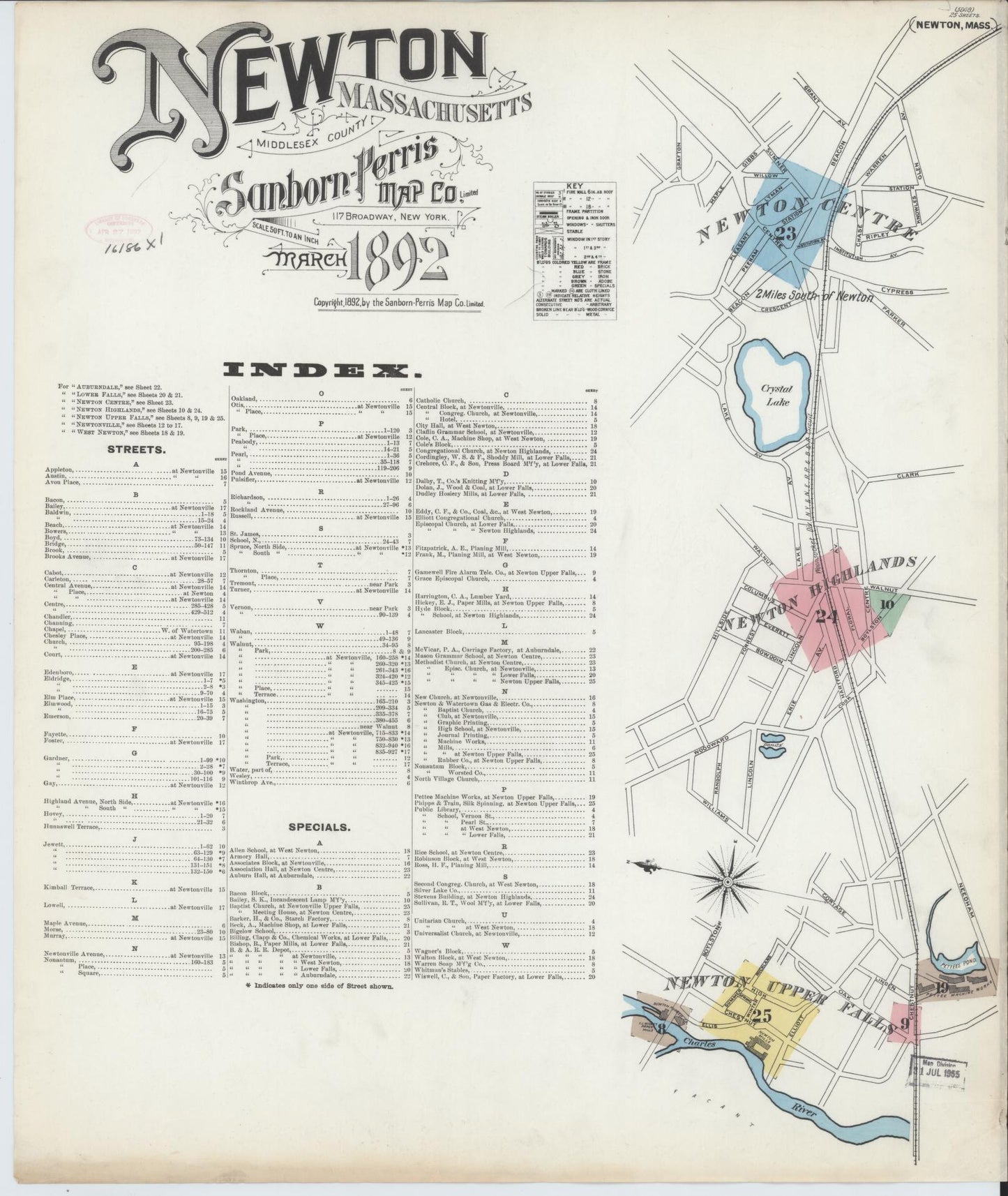 Sanborn Fire Insurance Map from Newton, Middlesex County, Massachusetts. (1892) – Historic Sanborn Fire Insurance Map Print