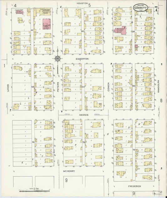 Sanborn Fire Insurance Map from Garrett, De Kalb County, Indiana (1914), Sheet #0007 - Historic Sanborn Fire Insurance Map Print, vintage old map wall art, antique decor, genealogy gift, Indiana Indiana map