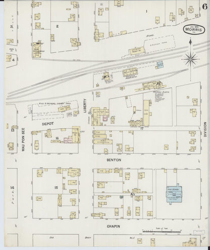 Sanborn Fire Insurance Map from Morris, Grundy County, Illinois (1889), Sheet #0006 - Historic Sanborn Fire Insurance Map Print, vintage old map wall art, antique decor, genealogy gift, Illinois Illinois map